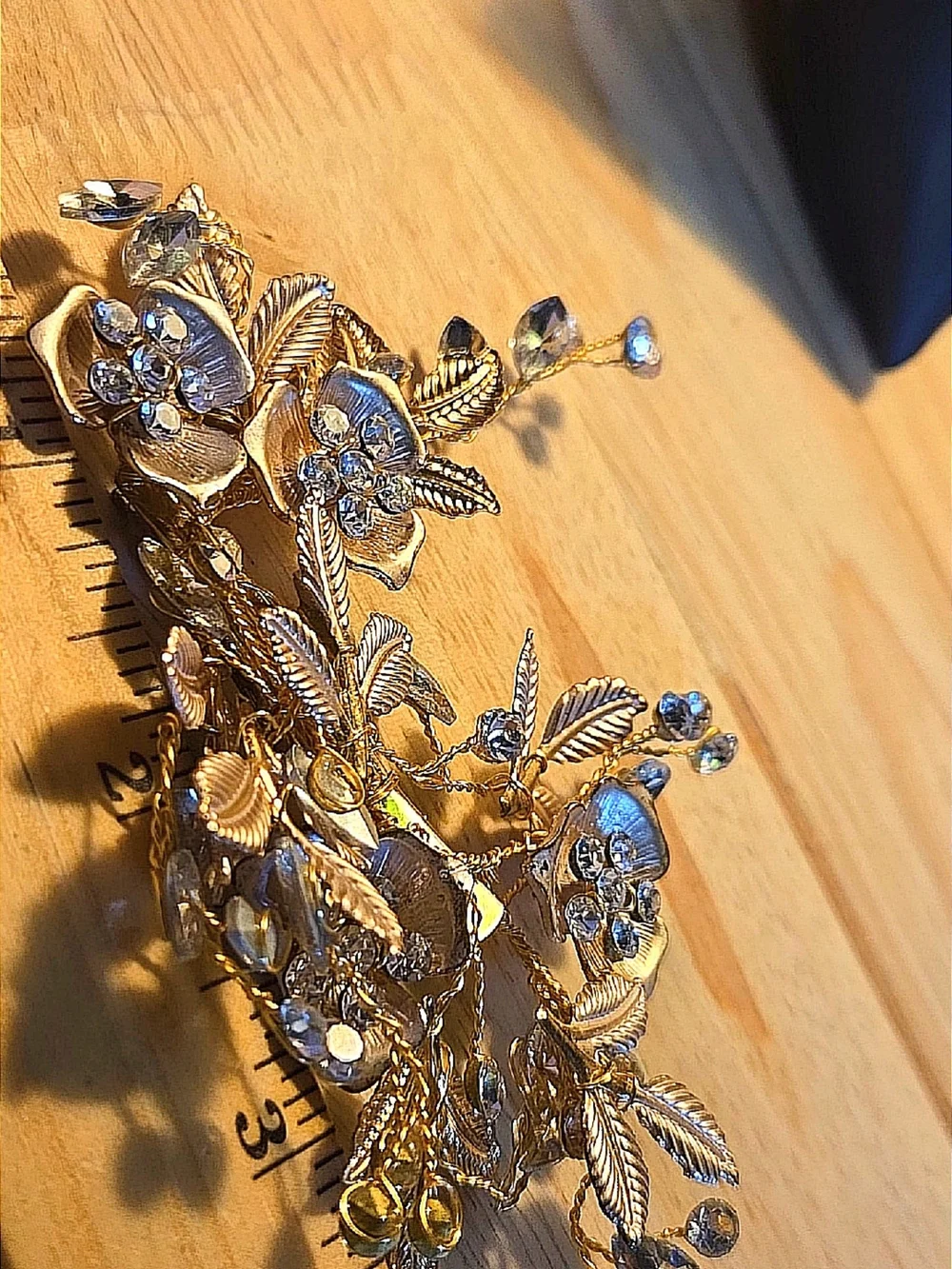 Floral Crystal Bridal Hair Vine - Gold Tone